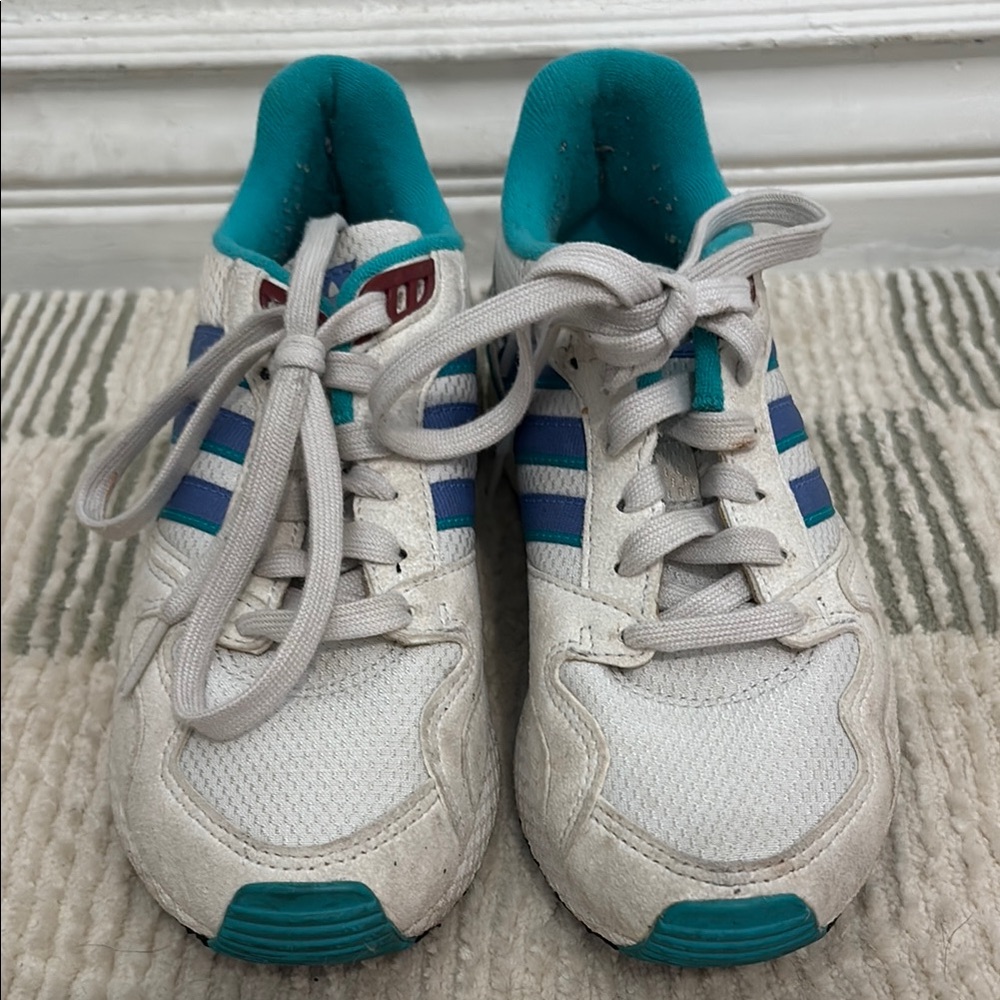 Adidas White and Green Athletic Shoes with Mesh Design
